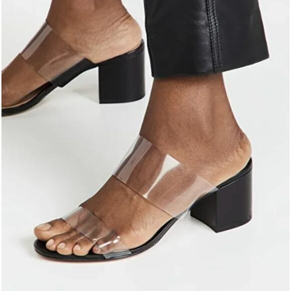Schutz Victorie Transparent Black PVC Block Heel Sandals Size 11 - Picture 1 of 11